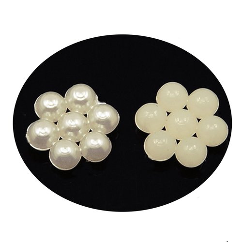 50 perles cabochon forme fleur acrylique beige nacré dimensions 8 x 9 mm - creation diy