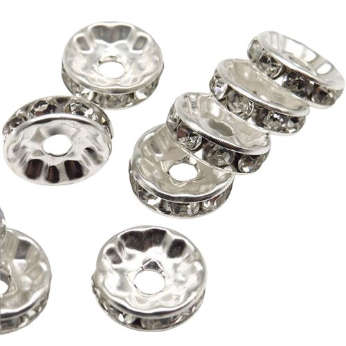 20 perles intercalaire strass transparent metal argente 10 mm - grade a - creation perles