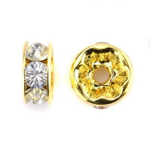 20 perles intercalaire strass transparent metal doré 8 mm - grade a - creation bijoux