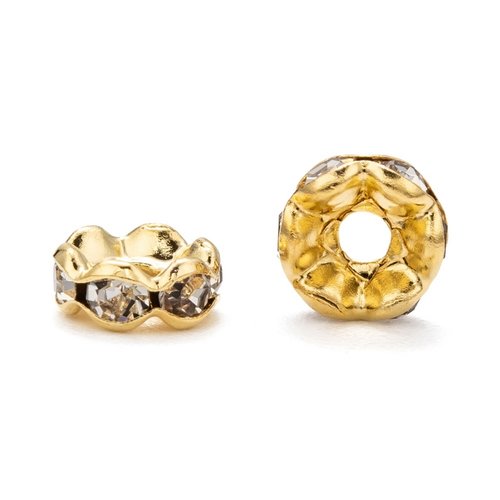 20 perles rondelle intercalaire bords ondulés strass transparent metal doré or 6 mm - grade a - creation bijoux