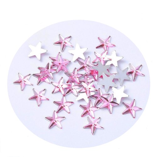 30 perles strass cabochon étoile strass rose 10 mm acrylique à coller - dos argenté - création diy