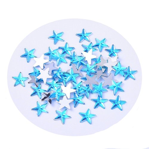 30 perles strass cabochon étoile strass bleu 10 mm acrylique à coller - dos argenté - création diy