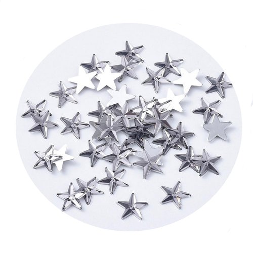 30 perles strass cabochon étoile strass noir 10 mm acrylique à coller - dos argenté - création diy