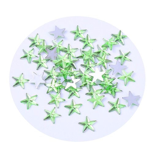 30 perles strass cabochon étoile strass vert 10 mm acrylique à coller - dos argenté - création diy