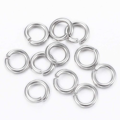 Lot de 50 anneaux de jonction métal argenté 6 et 8 mm acier inoxydable 304 - ouverts connecteurs - creation bijoux perles