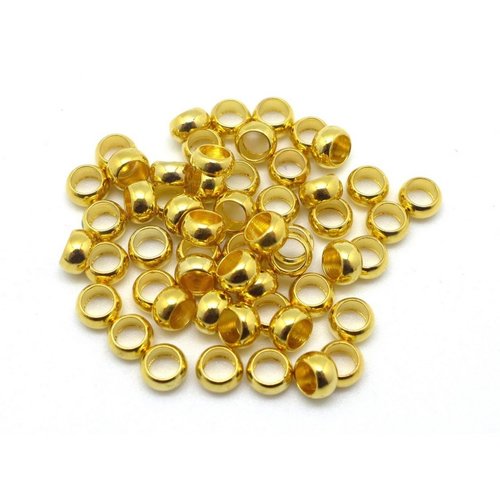 50 perles à écraser rondelle acier inoxydable et chirurgical 316 doré plaqué or 24k diamètre 2 mm