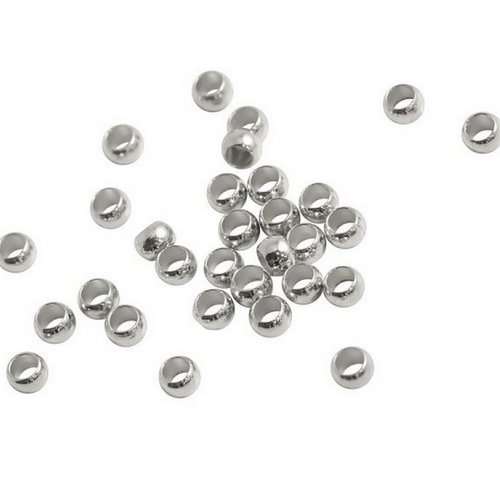 Lot de 50 perles à écraser rondelle acier inoxydable 304 argenté diamètre 2 mm