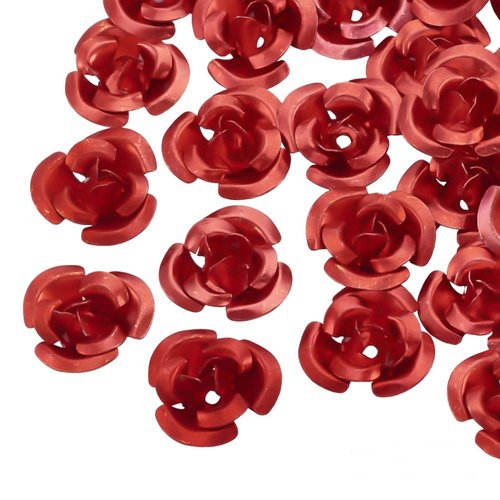 50 perles en métal aluminium rouge forme fleur rose 7 mm - creation bijoux