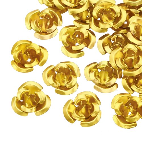 50 perles en métal aluminium dorée or forme fleur rose 7 mm - creation bijoux