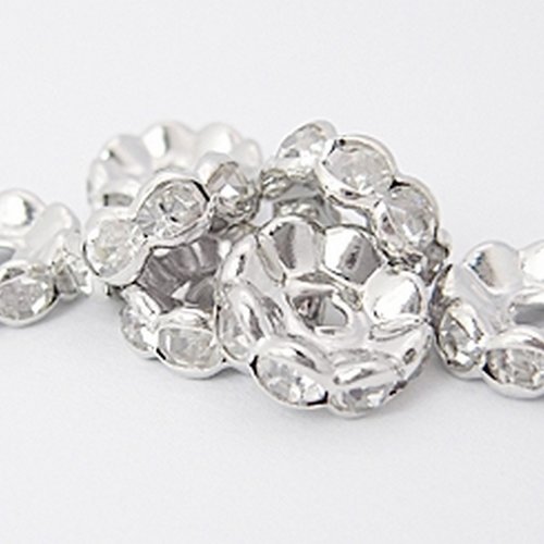 20 perles rondelle intercalaire bords ondulés strass transparent metal argenté 10 mm - grade a - creation bijoux