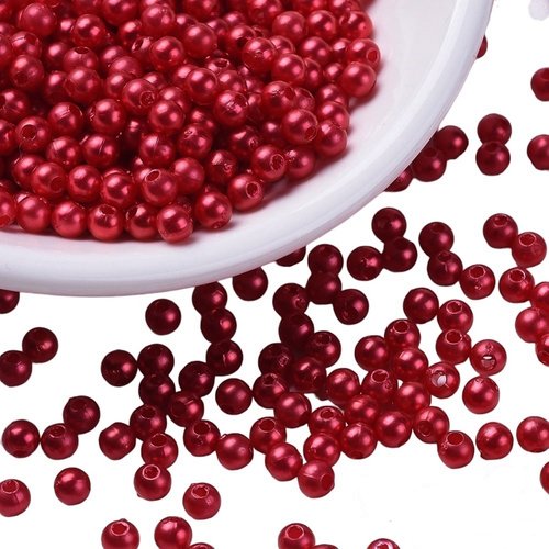 Lot de 200 perles nacrees rouge acrylique diamètre 6 mm - livraison gratuite - creation