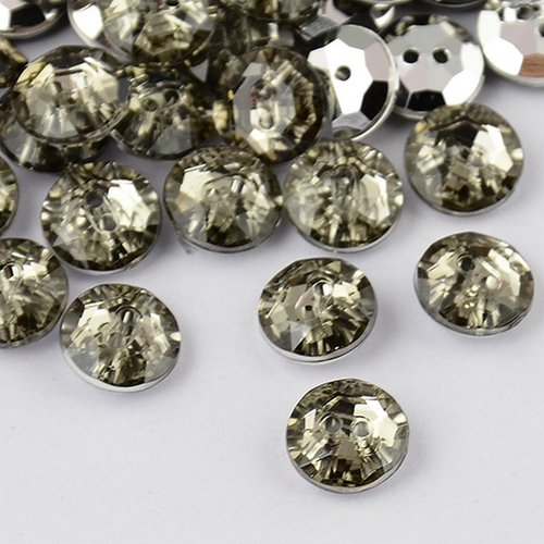 10 boutons acrylique strass gris 2 trous rond diamètre 12 mm - creation couture diy