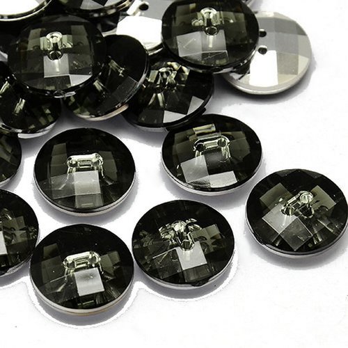 10 boutons acrylique strass noir 2 trous rond diamètre 10 mm - creation couture diy