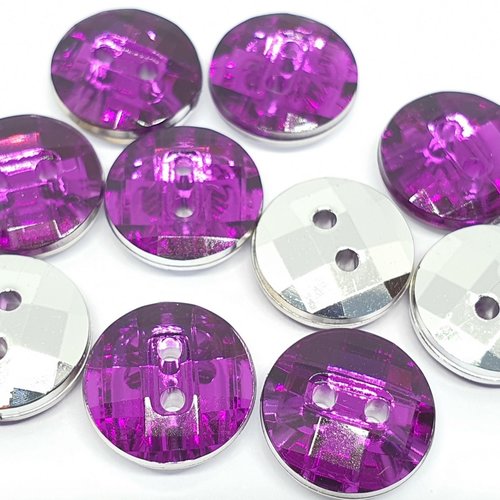 10 boutons acrylique strass violet 2 trous rond diamètre 10 mm - creation couture diy