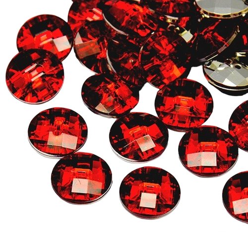 10 boutons acrylique strass rouge 2 trous rond diamètre 12 mm - creation couture diy