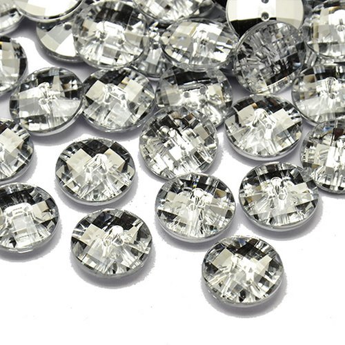 10 boutons fantaisies strass transparent 15 mm - 2 trous - creation couture scrapbooking