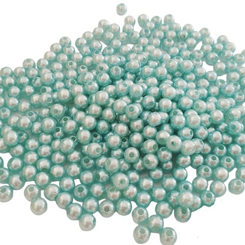 Lot de 200 perles nacrees bleu turquoise cyan acrylique diamètre 5 mm - livraison gratuite - creation