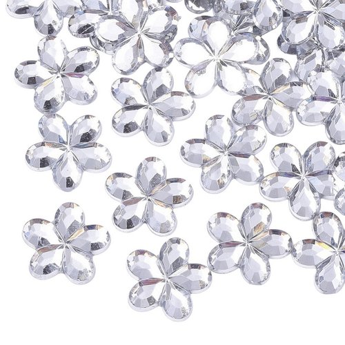 50 perles strass cabochon fleur strass transparent 9 mm acrylique à coller - dos argenté - creation diy
