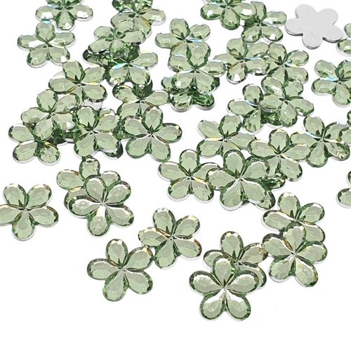50 perles strass cabochon fleur strass vert clair 9 mm acrylique à coller - dos argenté - creation diy