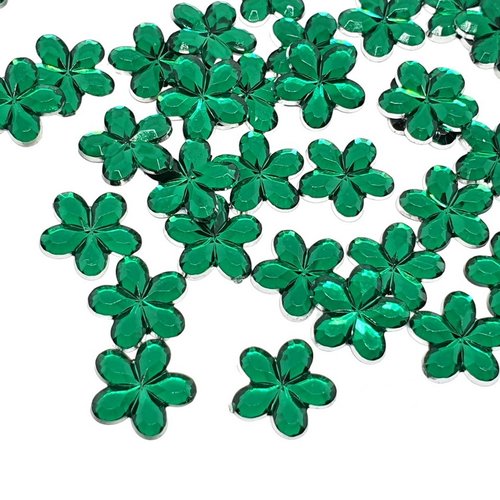 50 perles strass cabochon fleur strass vert 9 mm acrylique à coller - dos argenté - creation diy