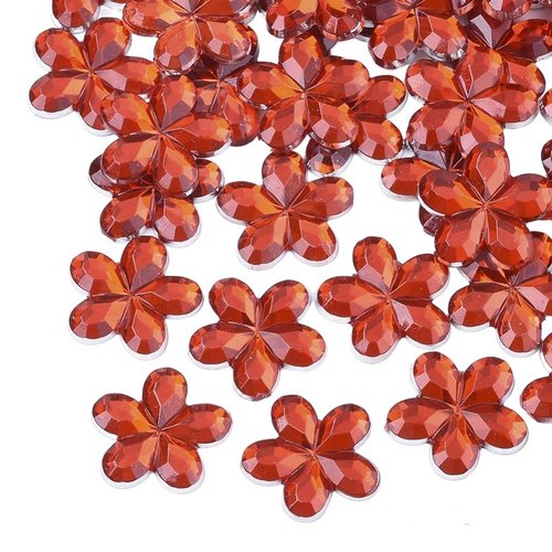 50 perles strass cabochon fleur strass rouge 9 mm acrylique à coller - dos argenté - creation diy