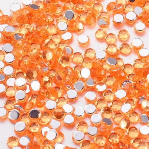 300 perles strass cabochon rond strass orange 3 mm acrylique à coller - dos argenté - creation diy