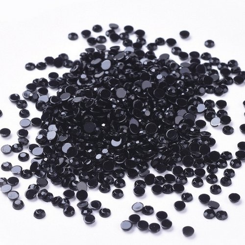 300 perles strass cabochon rond strass noir 3 mm acrylique à coller - dos argenté - creation diy