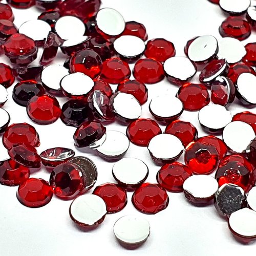 300 perles strass cabochon rond strass rouge foncé 3 mm acrylique à coller - dos argenté - creation diy
