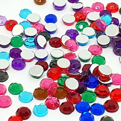 300 perles strass cabochon rond strass multicolore 3 mm acrylique à coller - dos argenté - creation diy