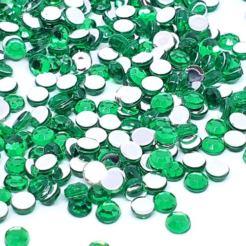 300 perles strass cabochon rond strass vert 3 mm acrylique à coller - dos argenté - creation diy