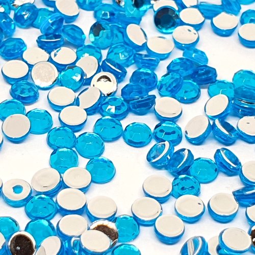 300 perles strass cabochon rond strass bleu 3 mm acrylique à coller - dos argenté - creation diy