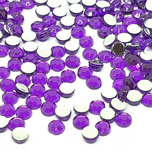 300 perles strass cabochon rond strass violet 3 mm acrylique à coller - dos argenté - creation diy
