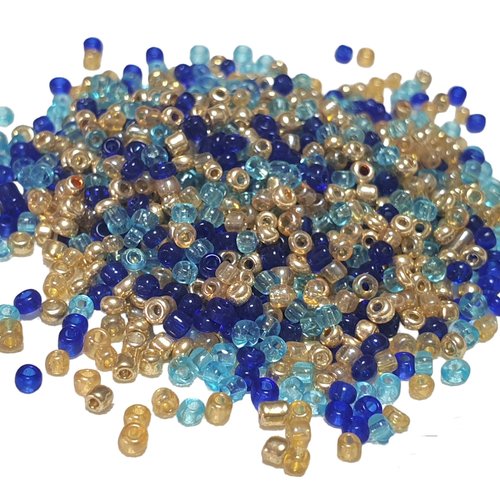 1000 perles de rocaille doré or bleu foncé et bleu clair - mélange multicolore ø 2 mm 12/0 - creation bijoux