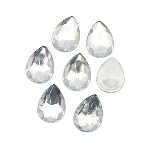 20 perles strass cabochon goutte strass transparent 14 x 10 mm acrylique à coller - dos argenté - creation diy