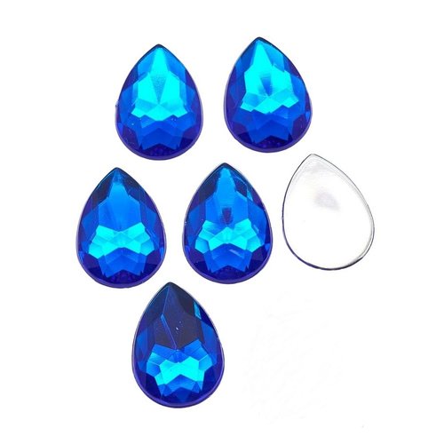 20 perles strass cabochon goutte strass bleu 14 x 10 mm acrylique à coller - dos argenté - creation diy