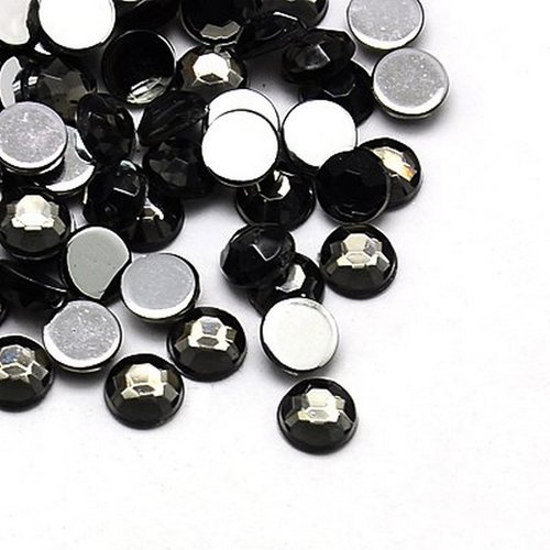 40 perles strass cabochon rond strass noir 8 mm acrylique à coller - dos argenté - creation diy
