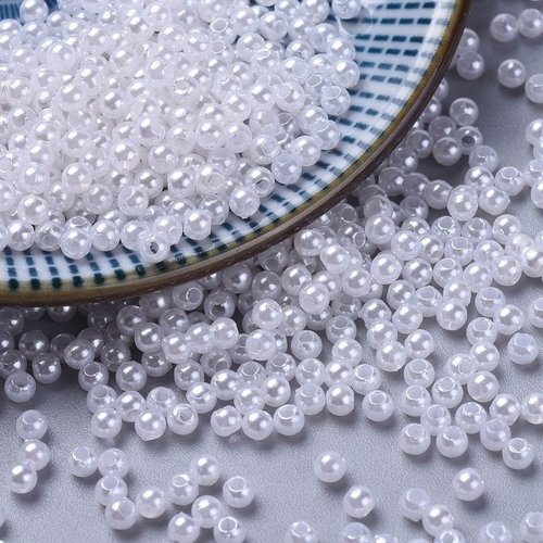 500 perles nacrees blanche acrylique diamètre 3 mm - livraison gratuite - creation