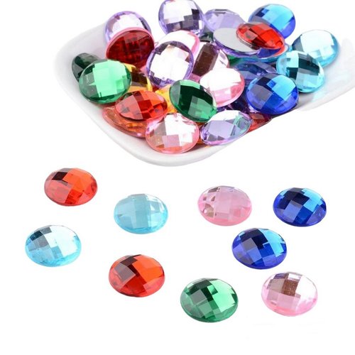 15 perles strass cabochon rond a coller acrylique multicolore 16 mm - creation bijoux perles