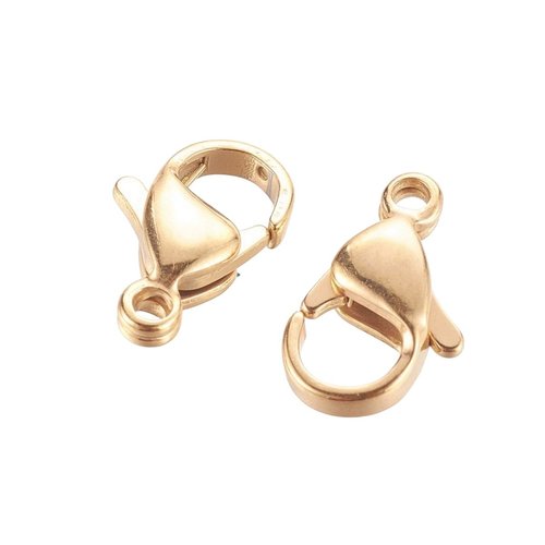 5 fermoirs mousquetons acier inoxydable 304 doré plaqué or 24k 12 x 7 mm - creation bijoux perles