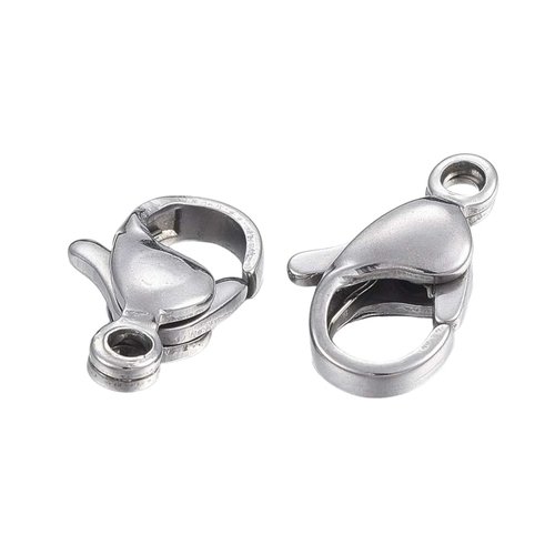 5 fermoirs mousquetons acier inoxydable 304 argenté 12 x 7 mm - creation bijoux perles
