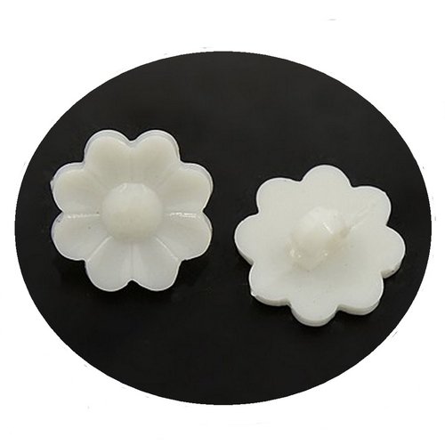 20 boutons de tige fleur blanc acrylique diamètre 15 mm 1 trou - creation couture diy