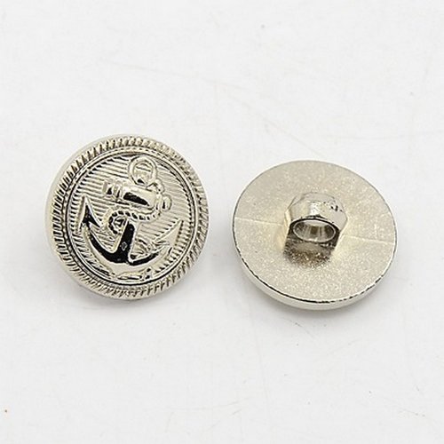 20 boutons tige aspect métal argente ancre marine 15 mm acrylique 1 trou - creation couture diy