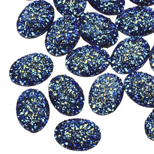 10 perles cabochon strass paillettes ovale à coller acrylique bleu 17 mm - dos plat - creation diy