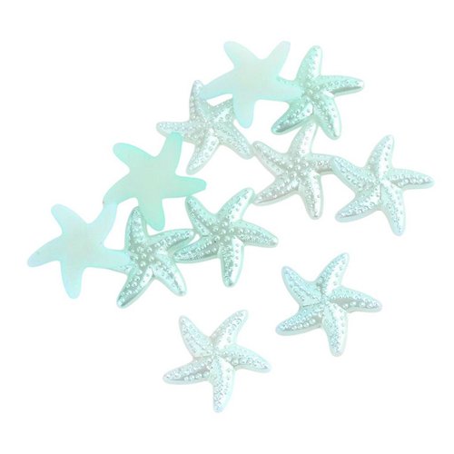30 perles cabochon etoile de mer bleu à coller 19 mm acrylique - dos plat - creation diy