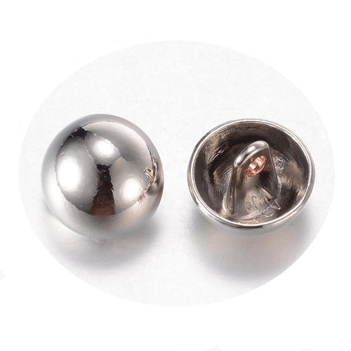 5 boutons tige métal argenté demi-dôme demi-rond 11,5 mm 1 trou - creation couture diy