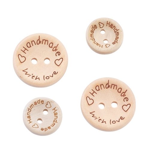 5 boutons bois beige clair rond 20 mm 2 trous - mélange "handmade" et "with love" - creation couture diy