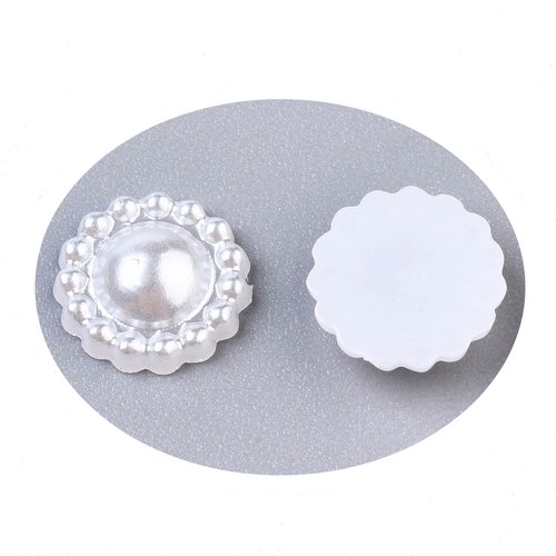 30 perles cabochon demi rond à coller acrylique blanc nacre forme fleur - dos plat - creation diy