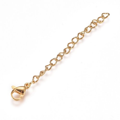 Lot de 2 chaines d'extension en acier inoxydable 304 doré or 6 cm avec fermoir mousqueton - rallonge - creation bijoux perles