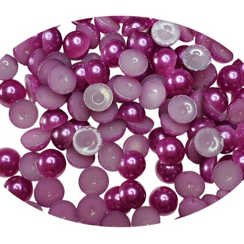 300 perles cabochon demi rond à coller acrylique violet nacre 4 mm - dos plat - creation diy