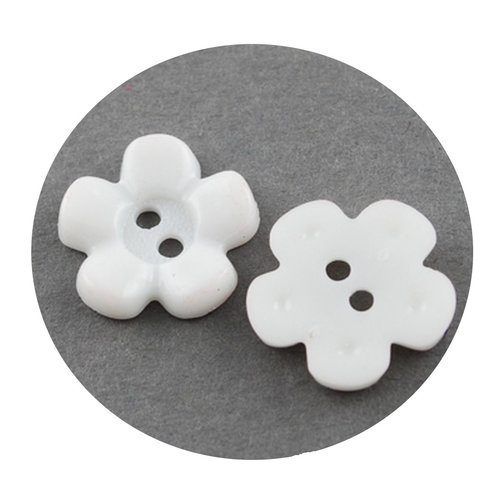 20 boutons acrylique blanc forme fleur diamètre 15 mm 2 trous - creation couture diy